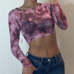 Pink Printed Mesh Top